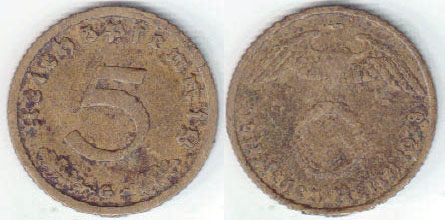 1938 G Germany 5 Pfennig A000121.